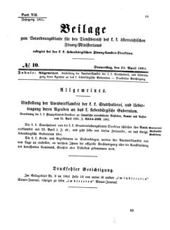 Verordnungsblatt für den Dienstbereich des K.K. Finanzministeriums für die im Reichsrate Vertretenen Königreiche und Länder 18610425 Seite: 1