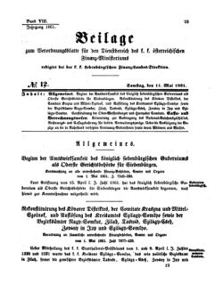 Verordnungsblatt für den Dienstbereich des K.K. Finanzministeriums für die im Reichsrate Vertretenen Königreiche und Länder 18610511 Seite: 1