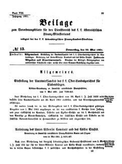 Verordnungsblatt für den Dienstbereich des K.K. Finanzministeriums für die im Reichsrate Vertretenen Königreiche und Länder 18610523 Seite: 1