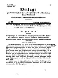 Verordnungsblatt für den Dienstbereich des K.K. Finanzministeriums für die im Reichsrate Vertretenen Königreiche und Länder 18610530 Seite: 1