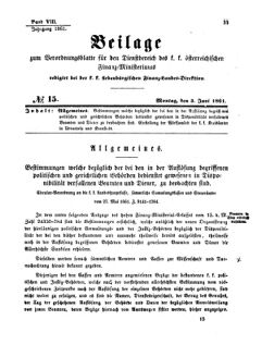 Verordnungsblatt für den Dienstbereich des K.K. Finanzministeriums für die im Reichsrate Vertretenen Königreiche und Länder 18610603 Seite: 1