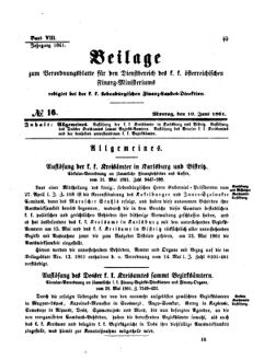 Verordnungsblatt für den Dienstbereich des K.K. Finanzministeriums für die im Reichsrate Vertretenen Königreiche und Länder 18610610 Seite: 1