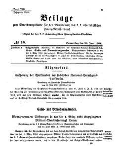 Verordnungsblatt für den Dienstbereich des K.K. Finanzministeriums für die im Reichsrate Vertretenen Königreiche und Länder 18610620 Seite: 1