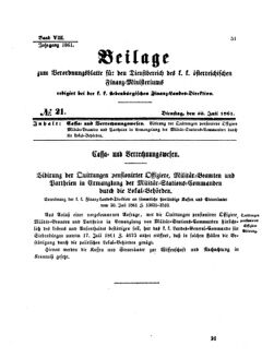 Verordnungsblatt für den Dienstbereich des K.K. Finanzministeriums für die im Reichsrate Vertretenen Königreiche und Länder 18610723 Seite: 1