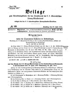 Verordnungsblatt für den Dienstbereich des K.K. Finanzministeriums für die im Reichsrate Vertretenen Königreiche und Länder 18610727 Seite: 1