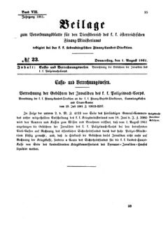 Verordnungsblatt für den Dienstbereich des K.K. Finanzministeriums für die im Reichsrate Vertretenen Königreiche und Länder 18610801 Seite: 1