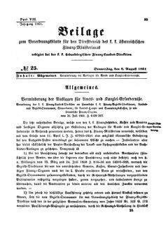 Verordnungsblatt für den Dienstbereich des K.K. Finanzministeriums für die im Reichsrate Vertretenen Königreiche und Länder 18610808 Seite: 1