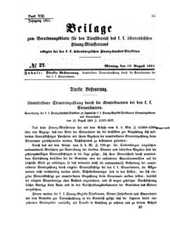 Verordnungsblatt für den Dienstbereich des K.K. Finanzministeriums für die im Reichsrate Vertretenen Königreiche und Länder 18610819 Seite: 1