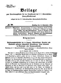 Verordnungsblatt für den Dienstbereich des K.K. Finanzministeriums für die im Reichsrate Vertretenen Königreiche und Länder 18610914 Seite: 1