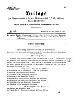 Verordnungsblatt für den Dienstbereich des K.K. Finanzministeriums für die im Reichsrate Vertretenen Königreiche und Länder 18611016 Seite: 1