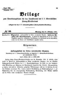 Verordnungsblatt für den Dienstbereich des K.K. Finanzministeriums für die im Reichsrate Vertretenen Königreiche und Länder 18611021 Seite: 1