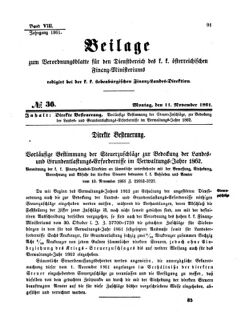 Verordnungsblatt für den Dienstbereich des K.K. Finanzministeriums für die im Reichsrate Vertretenen Königreiche und Länder 18611111 Seite: 1