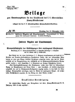 Verordnungsblatt für den Dienstbereich des K.K. Finanzministeriums für die im Reichsrate Vertretenen Königreiche und Länder 18611112 Seite: 1