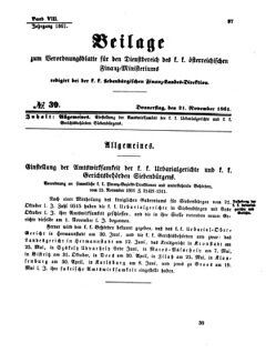 Verordnungsblatt für den Dienstbereich des K.K. Finanzministeriums für die im Reichsrate Vertretenen Königreiche und Länder 18611121 Seite: 1