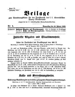 Verordnungsblatt für den Dienstbereich des K.K. Finanzministeriums für die im Reichsrate Vertretenen Königreiche und Länder 18620116 Seite: 1