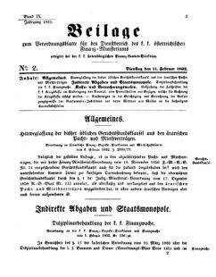 Verordnungsblatt für den Dienstbereich des K.K. Finanzministeriums für die im Reichsrate Vertretenen Königreiche und Länder 18620211 Seite: 1