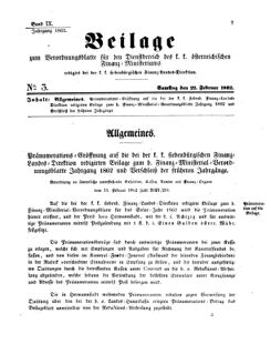 Verordnungsblatt für den Dienstbereich des K.K. Finanzministeriums für die im Reichsrate Vertretenen Königreiche und Länder 18620222 Seite: 1