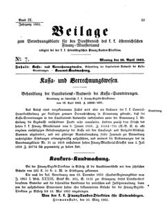 Verordnungsblatt für den Dienstbereich des K.K. Finanzministeriums für die im Reichsrate Vertretenen Königreiche und Länder