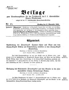 Verordnungsblatt für den Dienstbereich des K.K. Finanzministeriums für die im Reichsrate Vertretenen Königreiche und Länder 18621117 Seite: 1