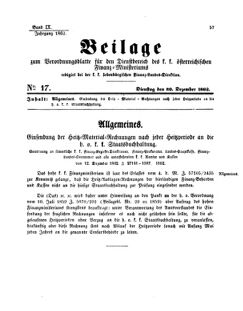 Verordnungsblatt für den Dienstbereich des K.K. Finanzministeriums für die im Reichsrate Vertretenen Königreiche und Länder 18621230 Seite: 1