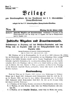 Verordnungsblatt für den Dienstbereich des K.K. Finanzministeriums für die im Reichsrate Vertretenen Königreiche und Länder 18630126 Seite: 1