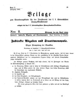 Verordnungsblatt für den Dienstbereich des K.K. Finanzministeriums für die im Reichsrate Vertretenen Königreiche und Länder 18630429 Seite: 1