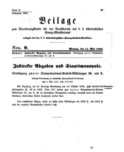 Verordnungsblatt für den Dienstbereich des K.K. Finanzministeriums für die im Reichsrate Vertretenen Königreiche und Länder 18630511 Seite: 1