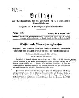 Verordnungsblatt für den Dienstbereich des K.K. Finanzministeriums für die im Reichsrate Vertretenen Königreiche und Länder 18630803 Seite: 1