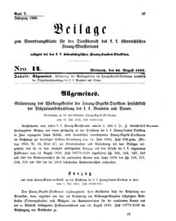 Verordnungsblatt für den Dienstbereich des K.K. Finanzministeriums für die im Reichsrate Vertretenen Königreiche und Länder 18630826 Seite: 1