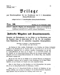 Verordnungsblatt für den Dienstbereich des K.K. Finanzministeriums für die im Reichsrate Vertretenen Königreiche und Länder 18630912 Seite: 1