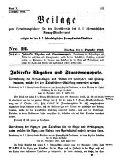 Verordnungsblatt für den Dienstbereich des K.K. Finanzministeriums für die im Reichsrate Vertretenen Königreiche und Länder 18631201 Seite: 1