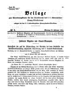 Verordnungsblatt für den Dienstbereich des K.K. Finanzministeriums für die im Reichsrate Vertretenen Königreiche und Länder 18640222 Seite: 1