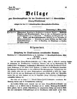 Verordnungsblatt für den Dienstbereich des K.K. Finanzministeriums für die im Reichsrate Vertretenen Königreiche und Länder 18640303 Seite: 1