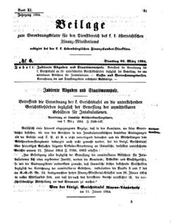 Verordnungsblatt für den Dienstbereich des K.K. Finanzministeriums für die im Reichsrate Vertretenen Königreiche und Länder 18640322 Seite: 1