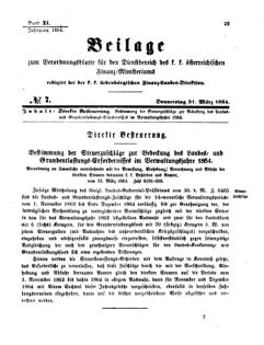 Verordnungsblatt für den Dienstbereich des K.K. Finanzministeriums für die im Reichsrate Vertretenen Königreiche und Länder 18640331 Seite: 1