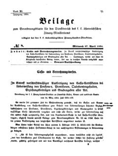 Verordnungsblatt für den Dienstbereich des K.K. Finanzministeriums für die im Reichsrate Vertretenen Königreiche und Länder 18640427 Seite: 1