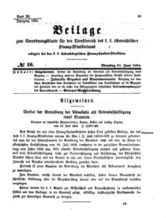 Verordnungsblatt für den Dienstbereich des K.K. Finanzministeriums für die im Reichsrate Vertretenen Königreiche und Länder 18640621 Seite: 1