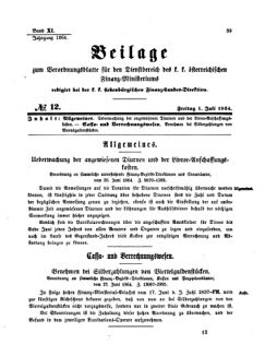 Verordnungsblatt für den Dienstbereich des K.K. Finanzministeriums für die im Reichsrate Vertretenen Königreiche und Länder 18640701 Seite: 1