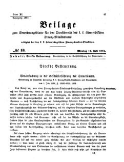 Verordnungsblatt für den Dienstbereich des K.K. Finanzministeriums für die im Reichsrate Vertretenen Königreiche und Länder 18640711 Seite: 1