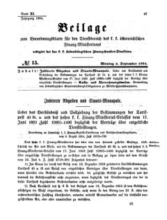 Verordnungsblatt für den Dienstbereich des K.K. Finanzministeriums für die im Reichsrate Vertretenen Königreiche und Länder 18640905 Seite: 1