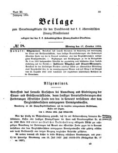 Verordnungsblatt für den Dienstbereich des K.K. Finanzministeriums für die im Reichsrate Vertretenen Königreiche und Länder 18641017 Seite: 1