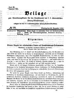 Verordnungsblatt für den Dienstbereich des K.K. Finanzministeriums für die im Reichsrate Vertretenen Königreiche und Länder 18641220 Seite: 1