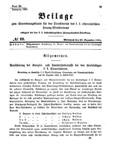 Verordnungsblatt für den Dienstbereich des K.K. Finanzministeriums für die im Reichsrate Vertretenen Königreiche und Länder 18641228 Seite: 1