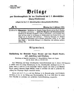 Verordnungsblatt für den Dienstbereich des K.K. Finanzministeriums für die im Reichsrate Vertretenen Königreiche und Länder 18650206 Seite: 1