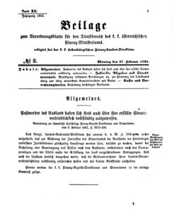 Verordnungsblatt für den Dienstbereich des K.K. Finanzministeriums für die im Reichsrate Vertretenen Königreiche und Länder 18650227 Seite: 1