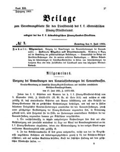 Verordnungsblatt für den Dienstbereich des K.K. Finanzministeriums für die im Reichsrate Vertretenen Königreiche und Länder 18650708 Seite: 1