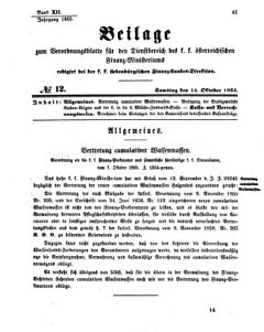 Verordnungsblatt für den Dienstbereich des K.K. Finanzministeriums für die im Reichsrate Vertretenen Königreiche und Länder 18651014 Seite: 1