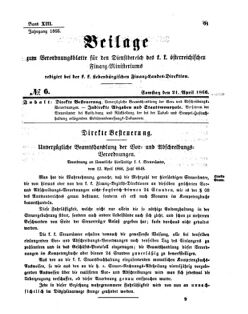 Verordnungsblatt für den Dienstbereich des K.K. Finanzministeriums für die im Reichsrate Vertretenen Königreiche und Länder 18660421 Seite: 1