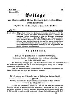 Verordnungsblatt für den Dienstbereich des K.K. Finanzministeriums für die im Reichsrate Vertretenen Königreiche und Länder 18660616 Seite: 1