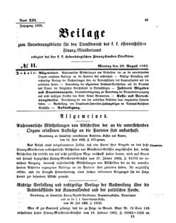 Verordnungsblatt für den Dienstbereich des K.K. Finanzministeriums für die im Reichsrate Vertretenen Königreiche und Länder 18660820 Seite: 1